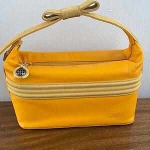 Versace Yellow Leather Cosmetic Bag with Unique Bow Handle/Strap w/COA
